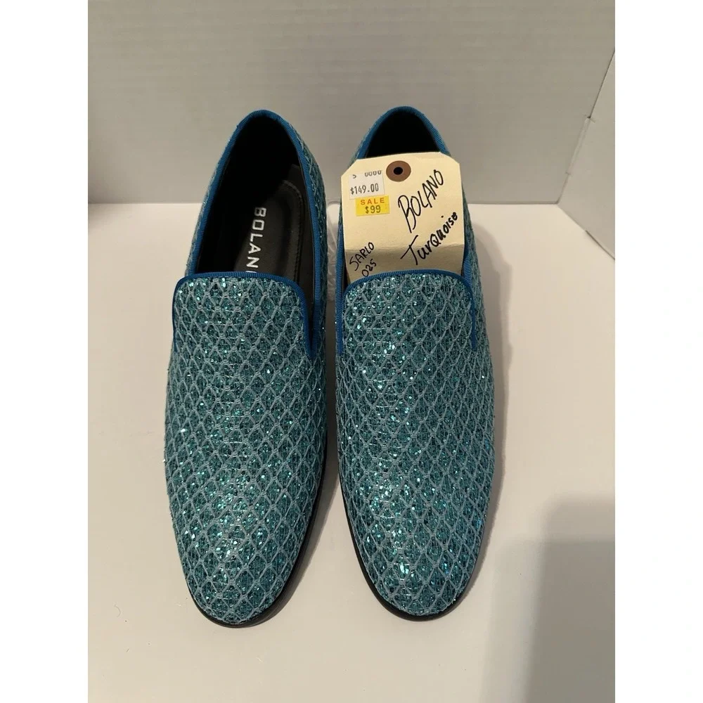 Bolano Sarlo-025 Sparkly Turquoise Mens Shoes 7.5 Prom Wedding Costume